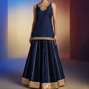 Navy Blue Embellished Women's Skirt Set Indian Lehengha